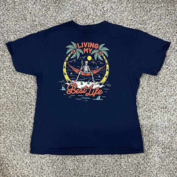 DOM Living My Best Life T Shirt Men's Size XL Navy Blue Short Sleeve 100% Cotton - Picture 1 of 9